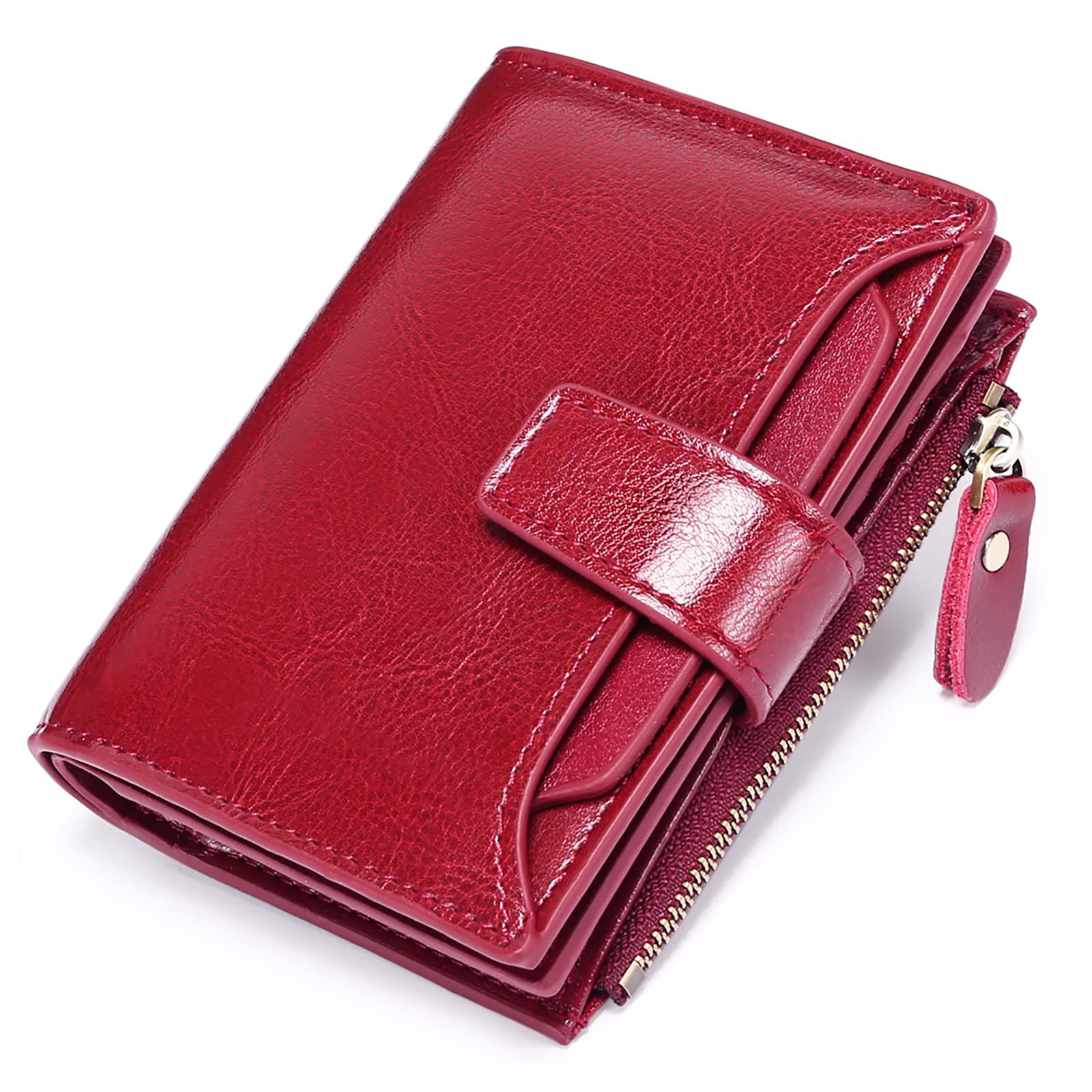 SENDEFN Women's Genuine Leather Wallet Small Cute Coin Purse with Zip 14 Cards W