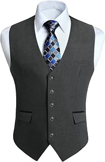 HISDERN Vest Suit Man Wedding Vests Original Dress Vest Elegant Party Business with Pockets