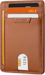 Buffway Slim Wallet for Men Women Minimalist Small Leather Front Pocket Wallets with RFID Blocking and Gifts Box - Bassa Brown