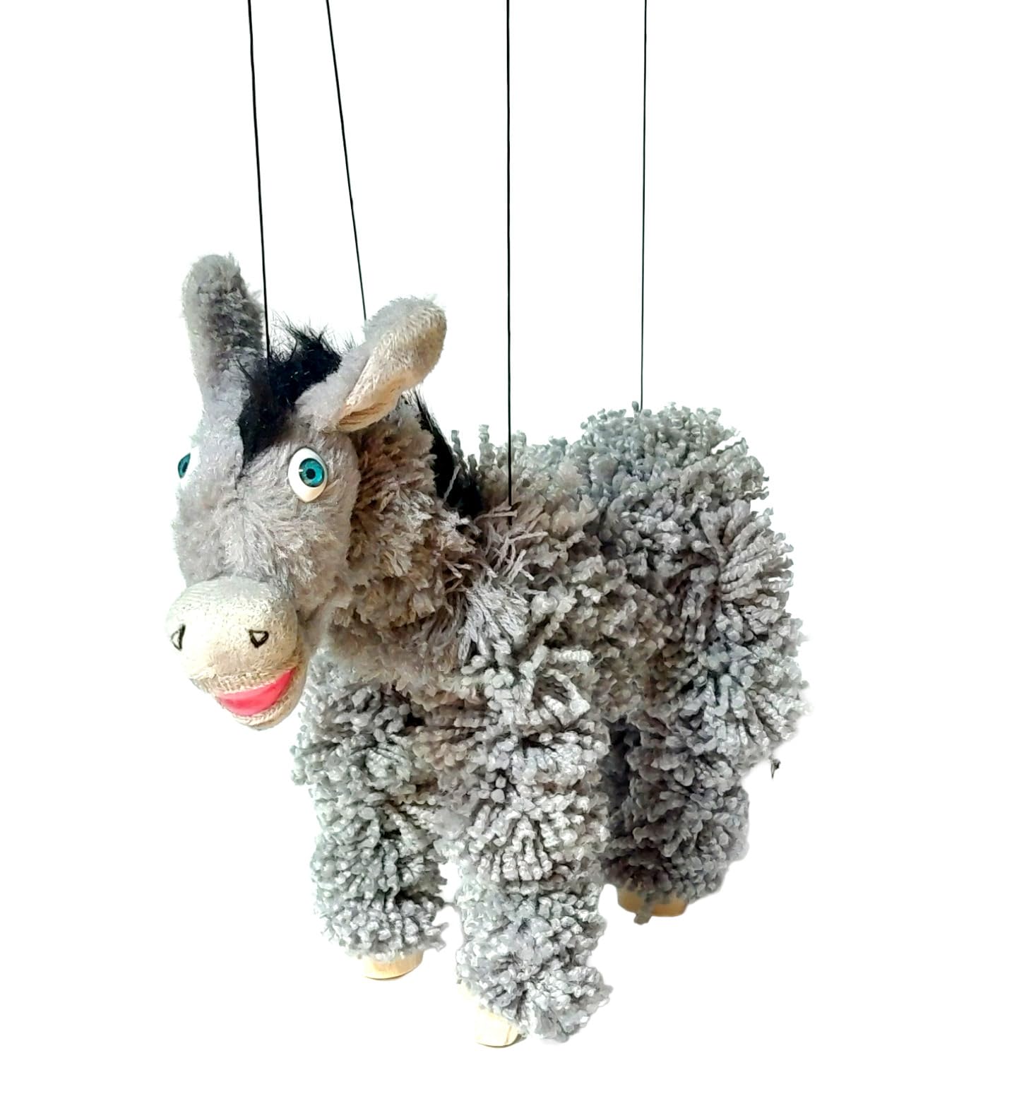 Artisan Owl Donkey Marionette Puppet - Yarn Donkey with Wooden Feet, Detachable 