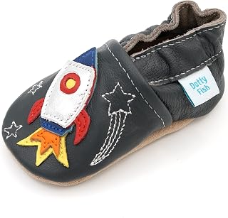 Dotty Fish Soft Sole Leather Baby Shoes - Barefoot, Non-Slip, Unisex