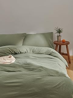 Kumori Bedding Cover Set, Duvet Cover Set, Washed, Wrinkled, Washed, Soft, (Duvet Cover, Fitted Sheet, Pillowcase), Absorbent, Quick Drying, Washable, Skin-friendly, Washable, Solid, Simple, All