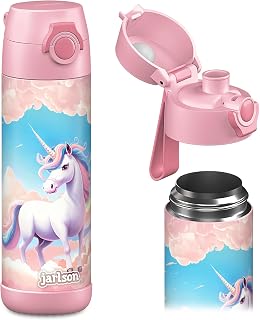 Jarlson® Mali Children's Thermal Bottle, 500 ml [BPA and Phthalate Free] Stainless Steel Bottle – Water Flask for Boys and Girls – Keeps Cold – Ideal for School, Sports and Travel (Unicorn)