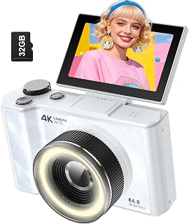 W & O 4K Digital Camera for Photography,Flip Screen Digital Camera for Kids | 64MP Vlogging Camera for YouTube with SD Card,16X Zoom Autofocus,Point and Shoot digital cameras for Teens Beginner,White