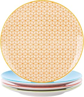 vancasso Natsuki Dessert Plate Porcelain Multi-Colour Patterned Japanese Style Crockery Dinner Plate Set 8.5 inch Dinner/Salad/Fruit Plate, Set of 4(21.5 * 21.5 * 2.5cm)