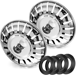 2 Pack Stainless Steel Kitchen Sink Bowl Strainer and Plug, 78mm Kitchen Sink Plug for Single Double Bowl Use, Kitchen Bathroom Food Hair Catcher Filter Stopper - Prevent Clogs, Bad Smells