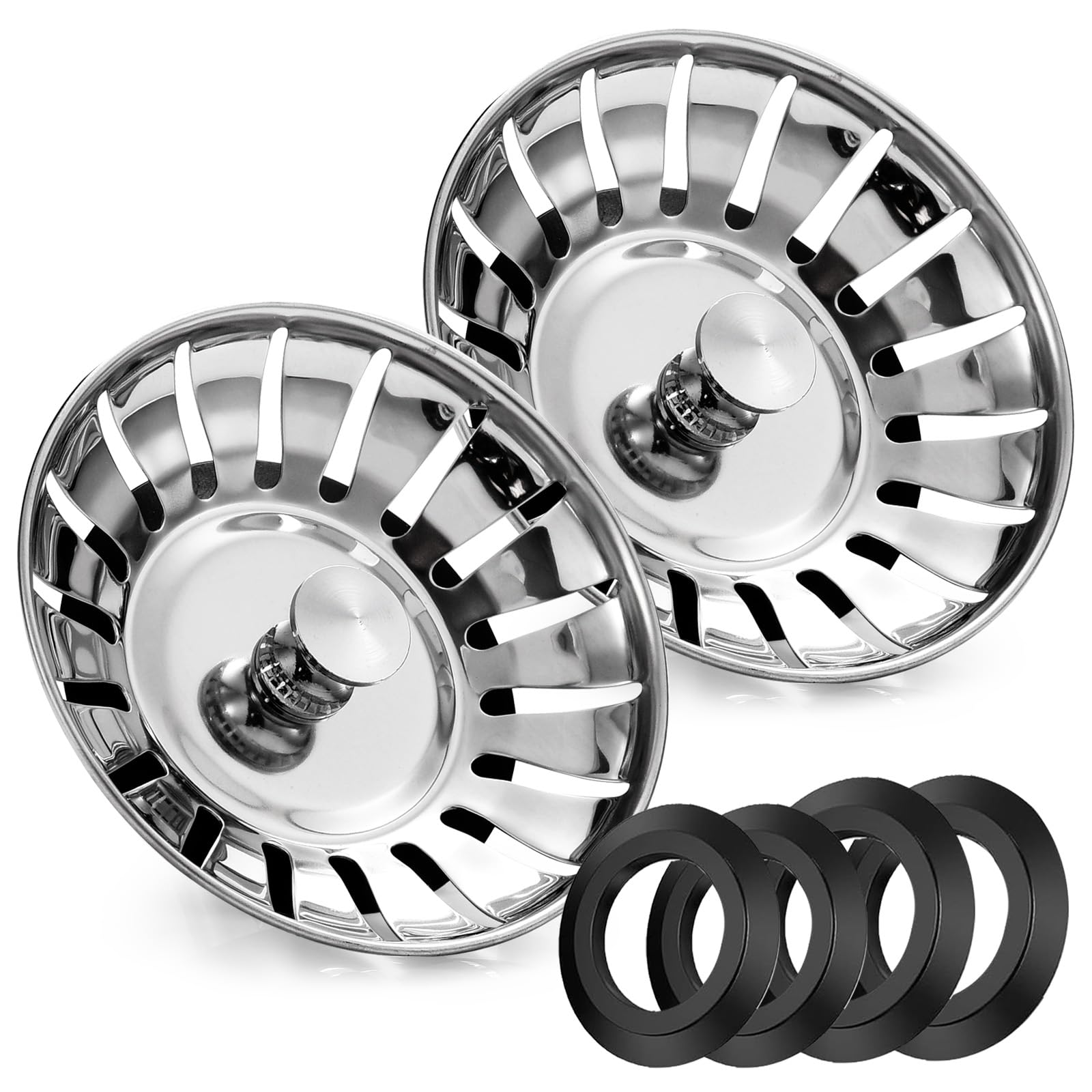 2 Pack Stainless Steel Kitchen Sink Bowl Strainer and Plug, 78mm Kitchen Sink Pl