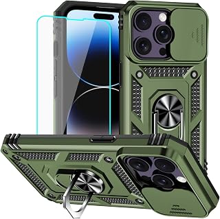 Yiakeng Custodia per iPhone 14 Pro Max con pellicola protettiva per lo schermo: [grado militare 6,1 m, prova di caduta] Custodia protettiva antiurto per fotocamera - iPhone 14 Pro Max (verde militare)