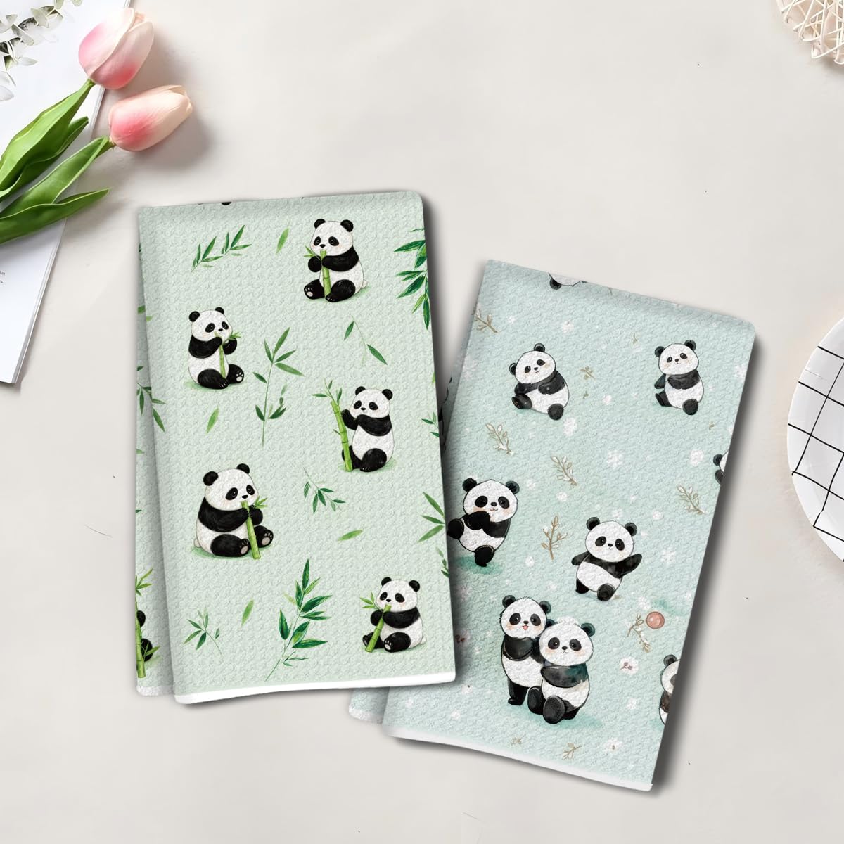 Cute Panda Artistic Kitchen Towels, Super Absorbent Dish Towel, Microfiber Dish 