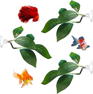Betta Fish Tank Accessories, 3 PCS Betta Fish Leaf Hammock with Suction Cups Plastic Plants for Aquariums as Decor for Sleeping Resting Hiding Playing and Breeding