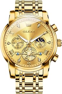 OLEVS Orologio da uomo in acciaio inox, cronografo, grande, analogico, al quarzo, alla moda, impermeabile, con numeri romani, quadrante oro/nero/bianco/blu/grigio