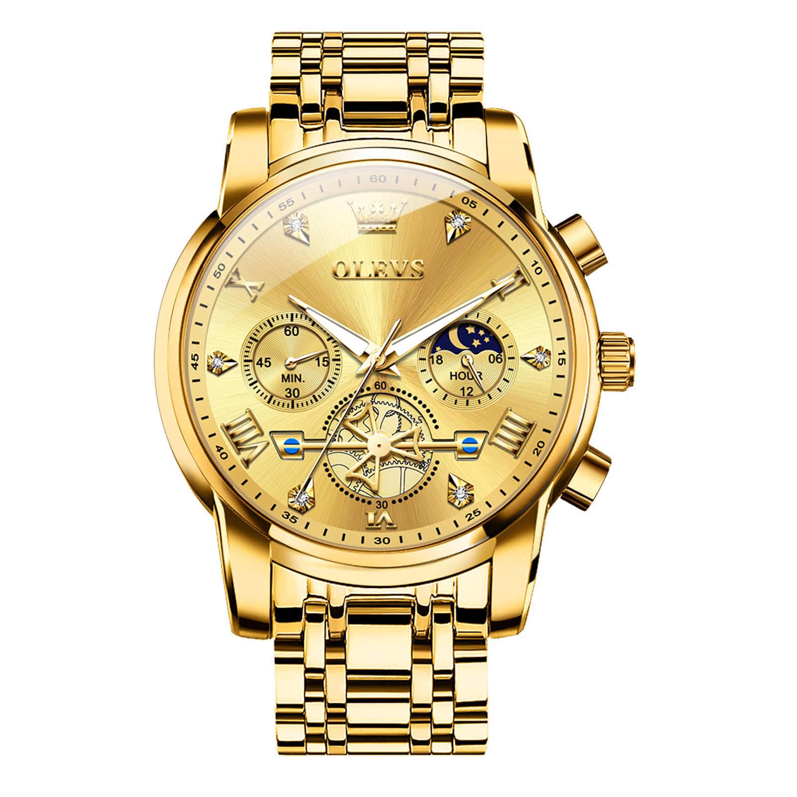 OLEVS Orologio da uomo in acciaio inox, cronografo, grande, analogico, al quarzo