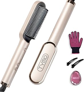 TYMO RING Brosse Lissante Pour Cheveux, Fer à Lisser Avec Peigne IntéGré, 20s PTC Chauffage & 5 RéGlages De TempéRature & Anti-BrûLure, Professionnels Hair Straightener, Lisseur Cheveux (Or)