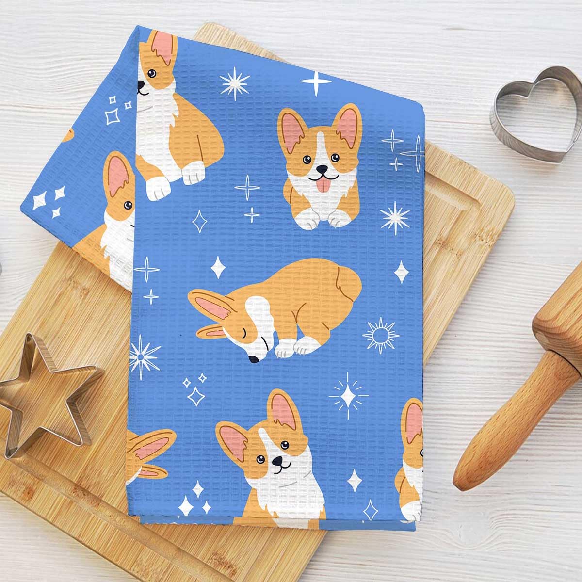 Cute Welsh Corgi Kitchen Towels, Decorative Novelty Absorbent Microfiber Tea Tow