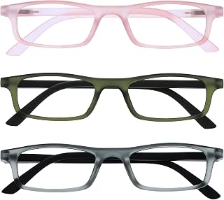 OPULIZE TED Reading Glasses for Men Women - Lightweight Narrow Rectangular Matt Frame - Spring Hinges Multipack