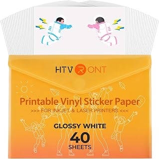 HTVRONT Printable Vinyl Sticker Paper, 40 Sheets, Glossy White, 8.5"x11"