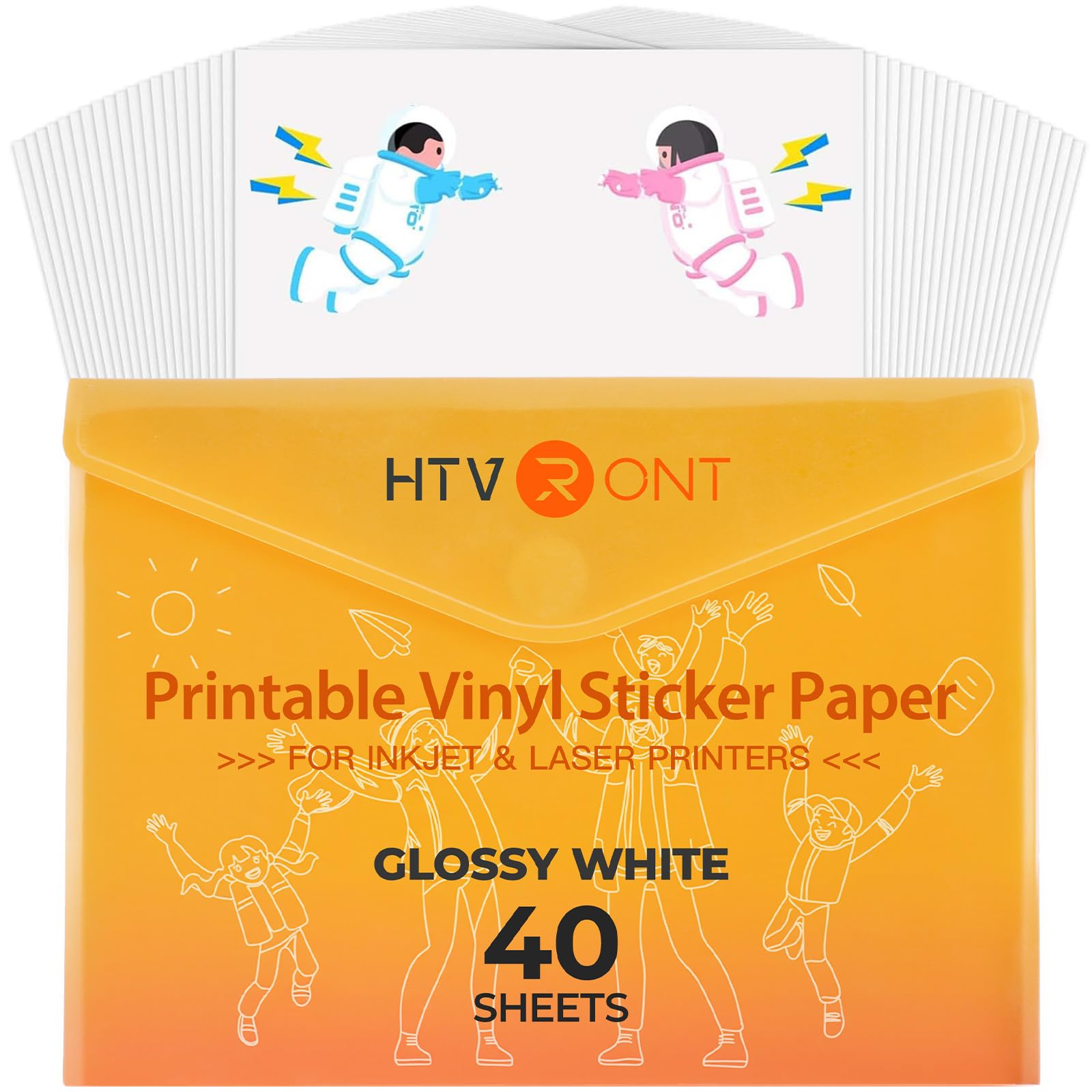 HTVRONT Printable Vinyl Sticker Paper, 40 Sheets, Glossy White, 8.5"x11"