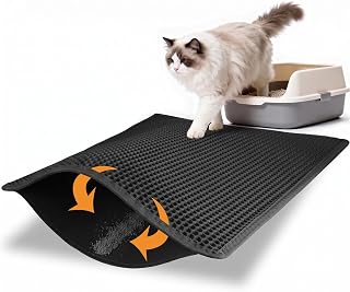 Pieviev Litter Box Mat, Double-Layer Urineproof Design, 76x61cm Black