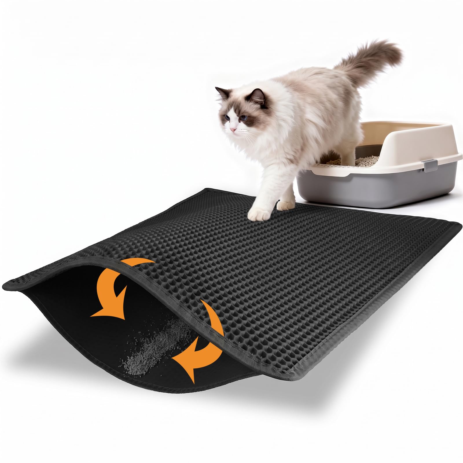 Pieviev Litter Box Mat, Double-Layer Urineproof Design, 76x61cm Black