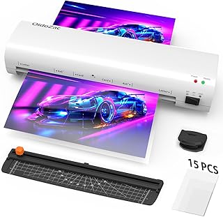 A4 Laminator, 4 in 1 Hot and Cold Laminating Machine with 15 Laminating Pouches, Corner Rounder, Paper Cutter, ABS Function Anti-Jam, 80-125 Mic,for Office, School, Home White