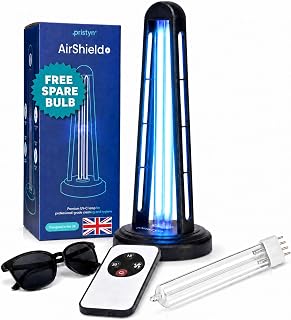 Pristyn AirShield+ UV Light Sanitizer for Whole Room, UVC Lamp with Remote Control, 3 Timer Settings & Auto Safety Shutoff, Spare Bulb Included, Portable Ultraviolet Light for Home & Office