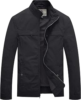WenVen Men's Spring Canvas Military Jacket Casual Lightweight Cotton Coat