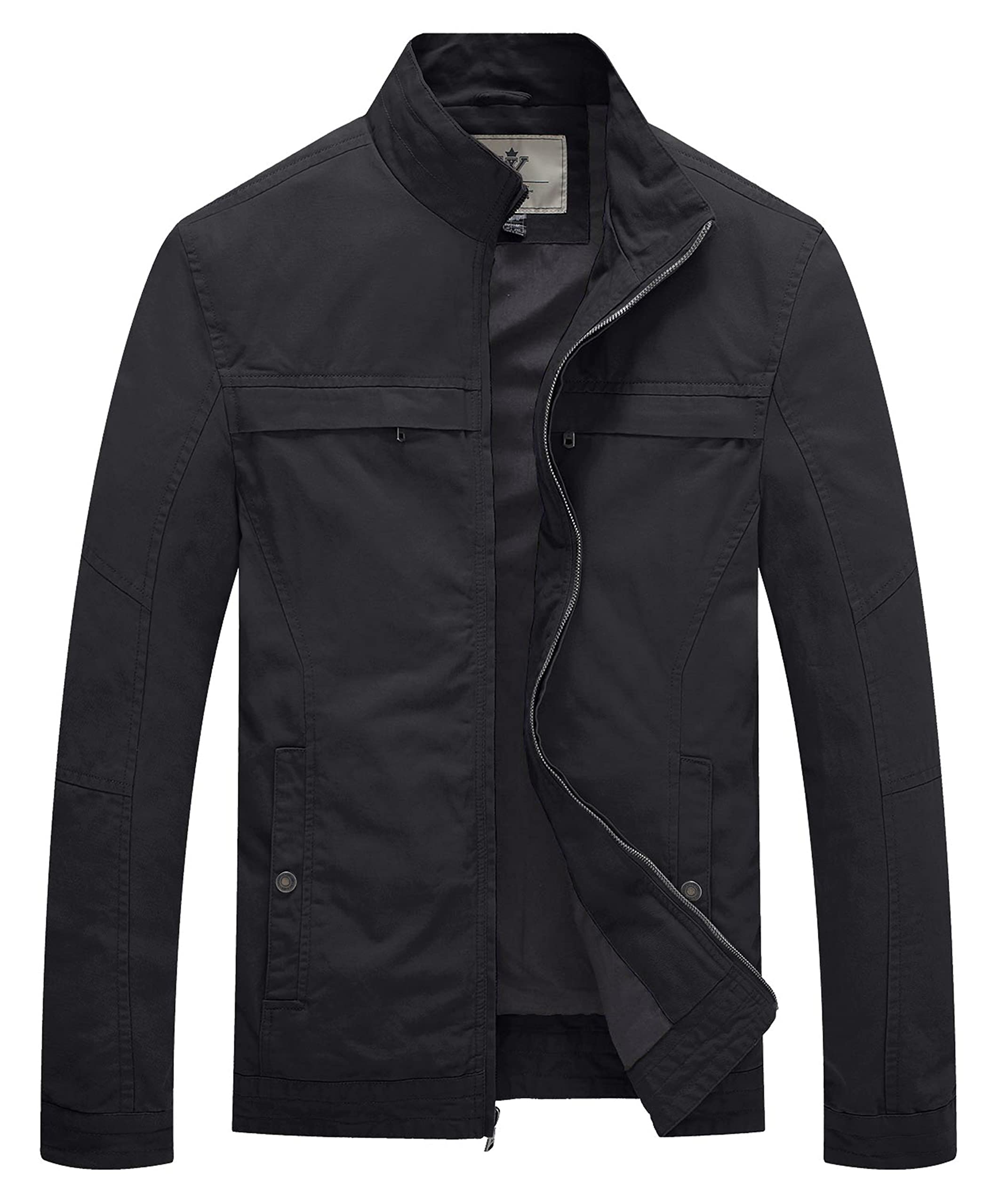 WenVen Men's Spring Canvas Military Jacket Casual Lightweight Cotton Coat