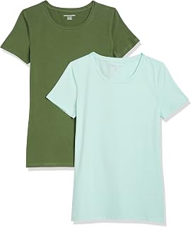 Amazon Essentials T-Shirt Girocollo a Maniche Corte da Donna in Cotone, vestibilità Regolare, Confezione Multipla