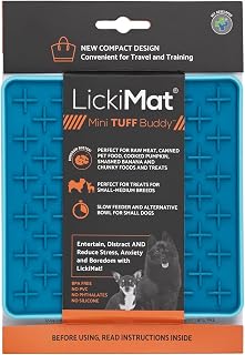 LickiMat Mini Tough Buddy Turquoise Dog and Cat Feeding Bowl, Food Dish, Oral Care, Slow Eating, Stress Relief, Training, Veterinarian-Supervised, Genuine Product