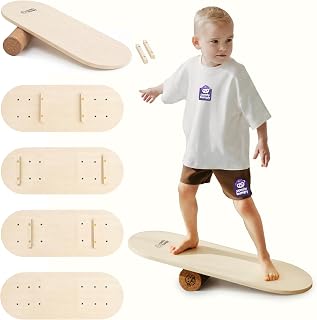 ComfyBumpy Balance Board for Kids with Cork Roller, 30" x 12" Wooden Balance Board, 4 Adjustable Levels, 400 lb Capacity, Progressive Balance Trainer for Kids, Parents & Family Play