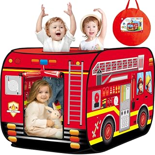 Britik Fire Truck Pop Up Tent Kids, Indoor Outdoor Playhouse Toy for 3+ | Play Tents for Kids 3-5, Indoor Outdoor Playhouse Toy, Easy Setup, Portable Foldable, Toys for 3 + Year Old