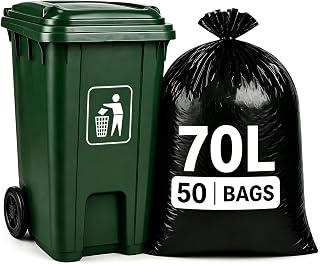 Heavy Duty Bin Bags 70L, Black Refuse Sacks, Tear-Free, 50 Pack
