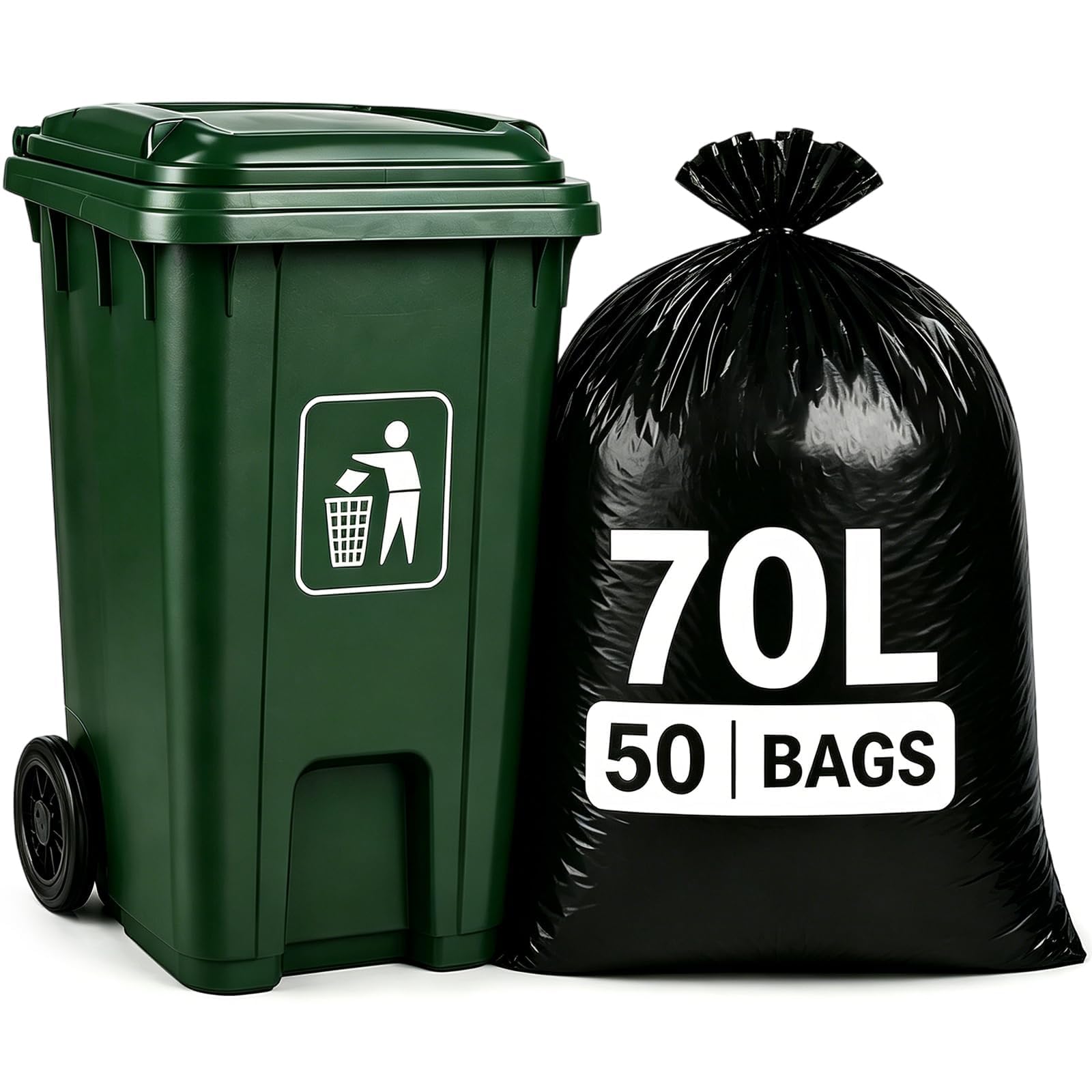 Heavy Duty Bin Bags 70L, Black Refuse Sacks, Tear-Free, 50 Pack