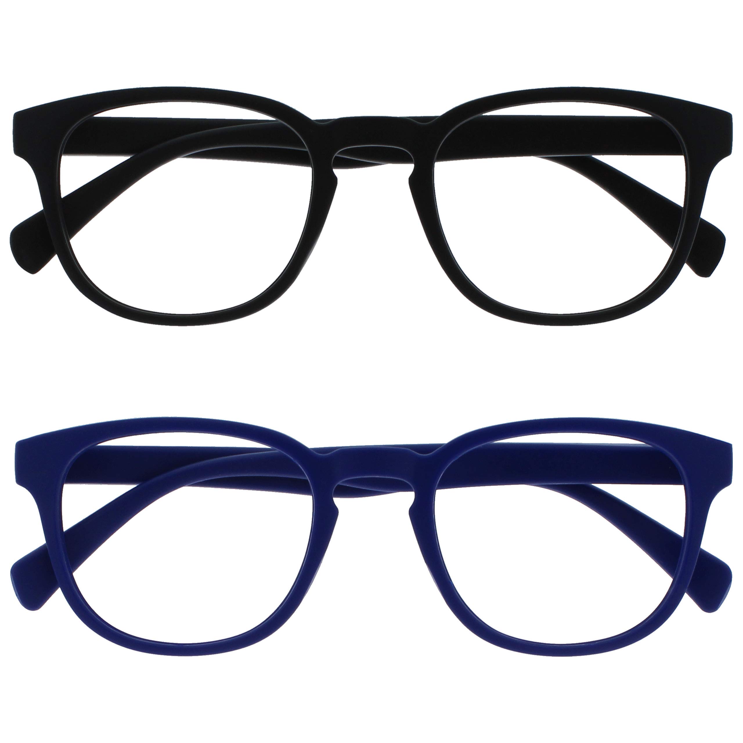 OPULIZE Pop Reading Glasses Pack of 2 Round Black and Blue Matte Satin Hinges wi