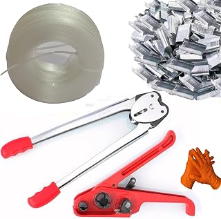 Packaging Strapping Kit, Pallet Banding Strapping Kit | Heavy Duty PP Plastic Strapping Kit, Tensioning Tool - Sealer Tool, 100 Semi-Open Metal Seals, 4000'' hand strapping