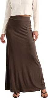 EXCHIC Women Comfort Thickened A Line High Waist Maxi Skirt Elastic Belt Knitted Long Skirts