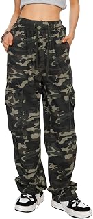 HVEPUO Camo Pants Women's High Waist Wide Leg Casual Camo Cargo Pants