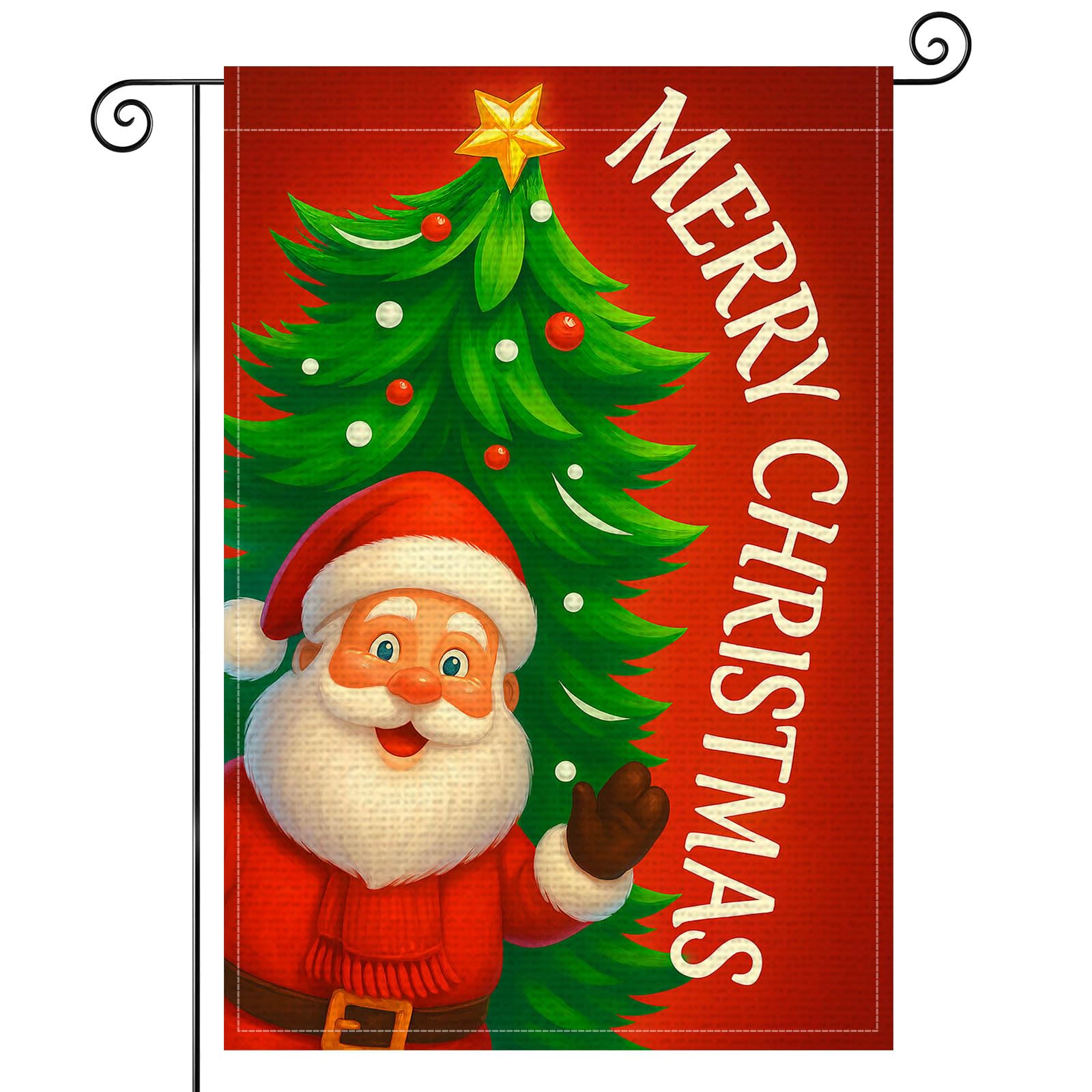 HOMETITUTE Drapeau de jardin « Merry Christmas » double face en toile de jute - 