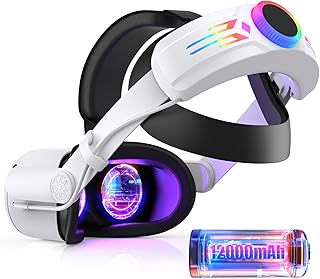 RGB Head Strap with 12000mAh Battery for Oculus Quest 2, Battery Pack for Extended 8 Hrs of Playtime, Fast Charging VR Power, Adjustable Elite Strap Enhanced Support and Balance for Meta Quest 2