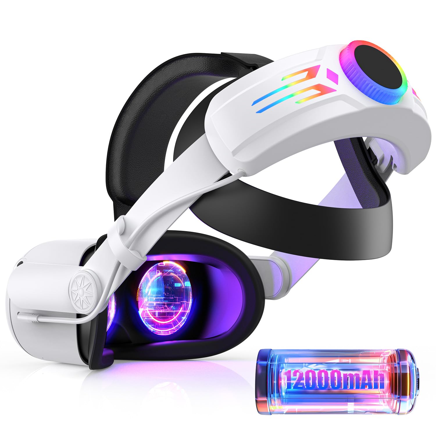 RGB Head Strap with 12000mAh Battery for Oculus Quest 2, Battery Pack for Extend