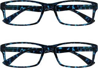 OPULIZE PEP Classic Reading Glasses for Women Men, Scratch Resistant Rectangular Frame with Spring Hinges, Blue +1.5 (Pack of 2)