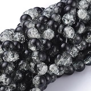 About 100pcs 8mm Clear Crackle Glass Round Beads Handmade Crystal Loose Beads Charms Beads for Necklace Bracelet Earring Making DIY Crafts