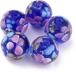 20pcs 12mm Lampwork Glass Beads Round Flower Petal Spacer Loose Beads with Hole for DIY Pen Keychain Bracelet Necklace Jewelry Making Hole: 1.8mm Midnight Blue