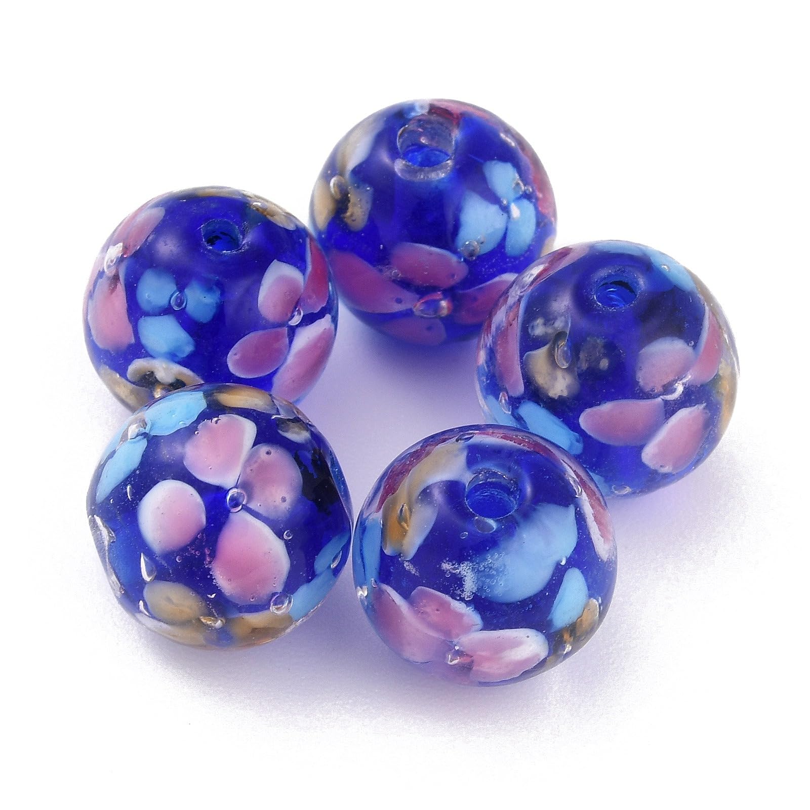 20pcs 12mm Lampwork Glass Beads Round Flower Petal Spacer Loose Beads with Hole 
