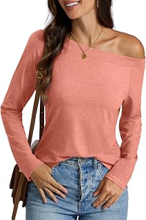 EasyGala Womens Off Shoulder Tops Long Sleeve Shirts Sexy Tops Casual Loose Fit Tee Going Out Fashion Clothes 2025