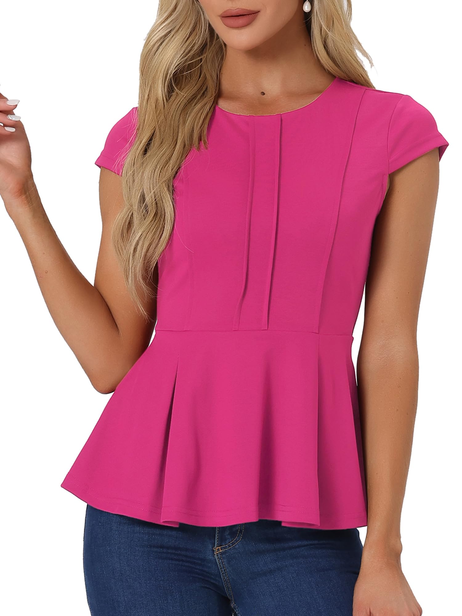 Allegra K Work Blouse for Women Peplum Cap Sleeve Business Casual Tops