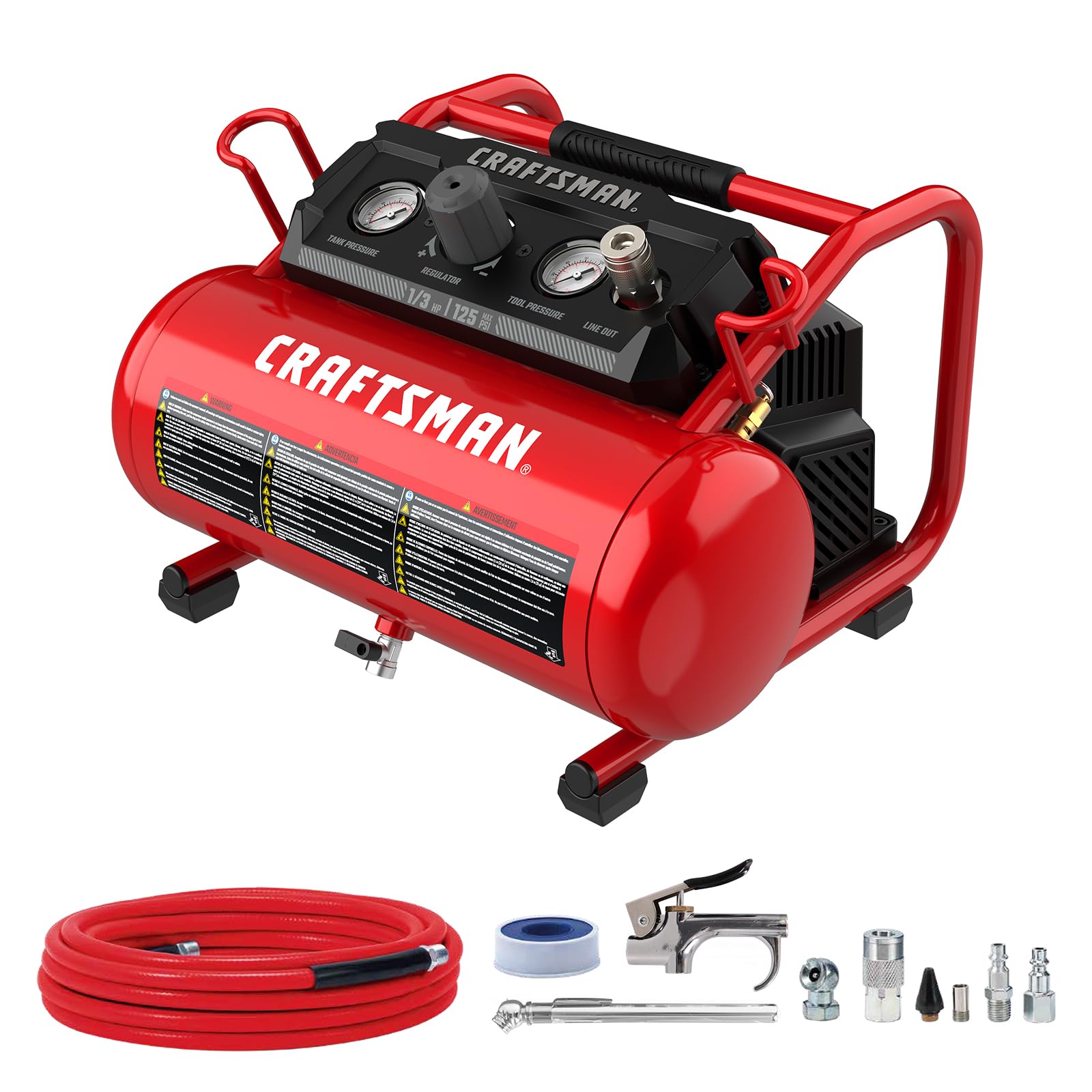 CRAFTSMAN Air Compressor, 2 Gallon Portable Air Compressor 1/3HP Max 125 PSI Oil