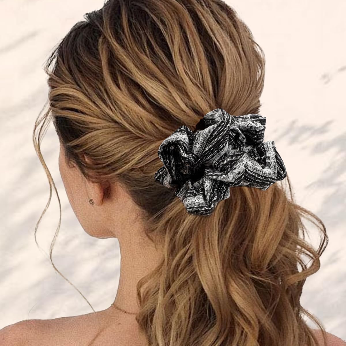 2 Pieces Hair Scrunchies for Women Elegant Striped Elastic Bows Salt Series Over