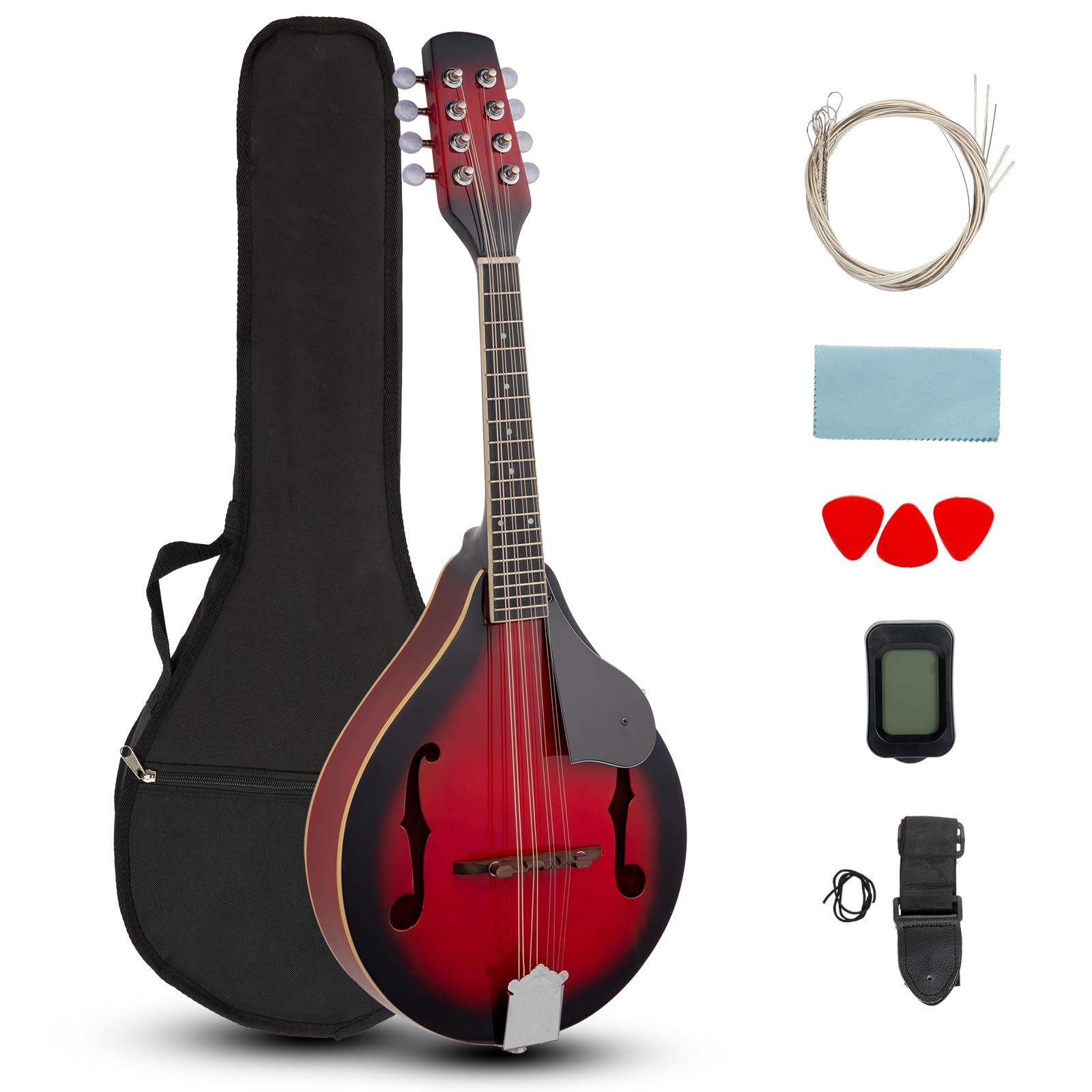 Ktaxon A-Style Mandolin Instrument with 8 Strings and Gig Bag, Red Sunburst | Ma