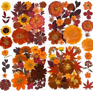 141PCS Brown Fall Dried Pressed Flowers for Resin - YouthBro Real Nature Flowers Butterfly Stikers Set for Christmas DIY Candle Soap Vase Making Nail Card Scrapbook Art Craft Floral Decors
